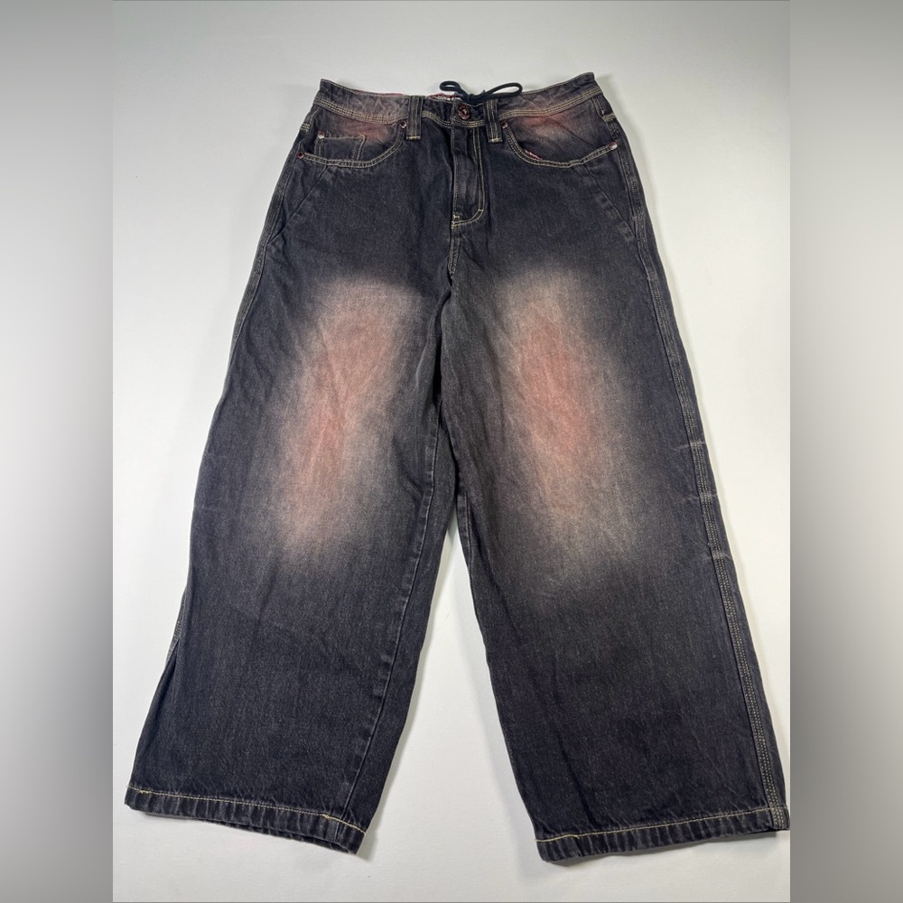 Vitriol Jeans Wide Leg Baggy Black Red Faded Wash Skate Goth Y2K Size 30x27